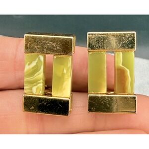 Vintage Orena Paris Earrings Green Lucite Gold Tone Signed